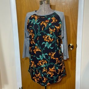 LuLaRoe NWT Womens XL Randy Gray Sleeves Navy Front with Lily Flowers